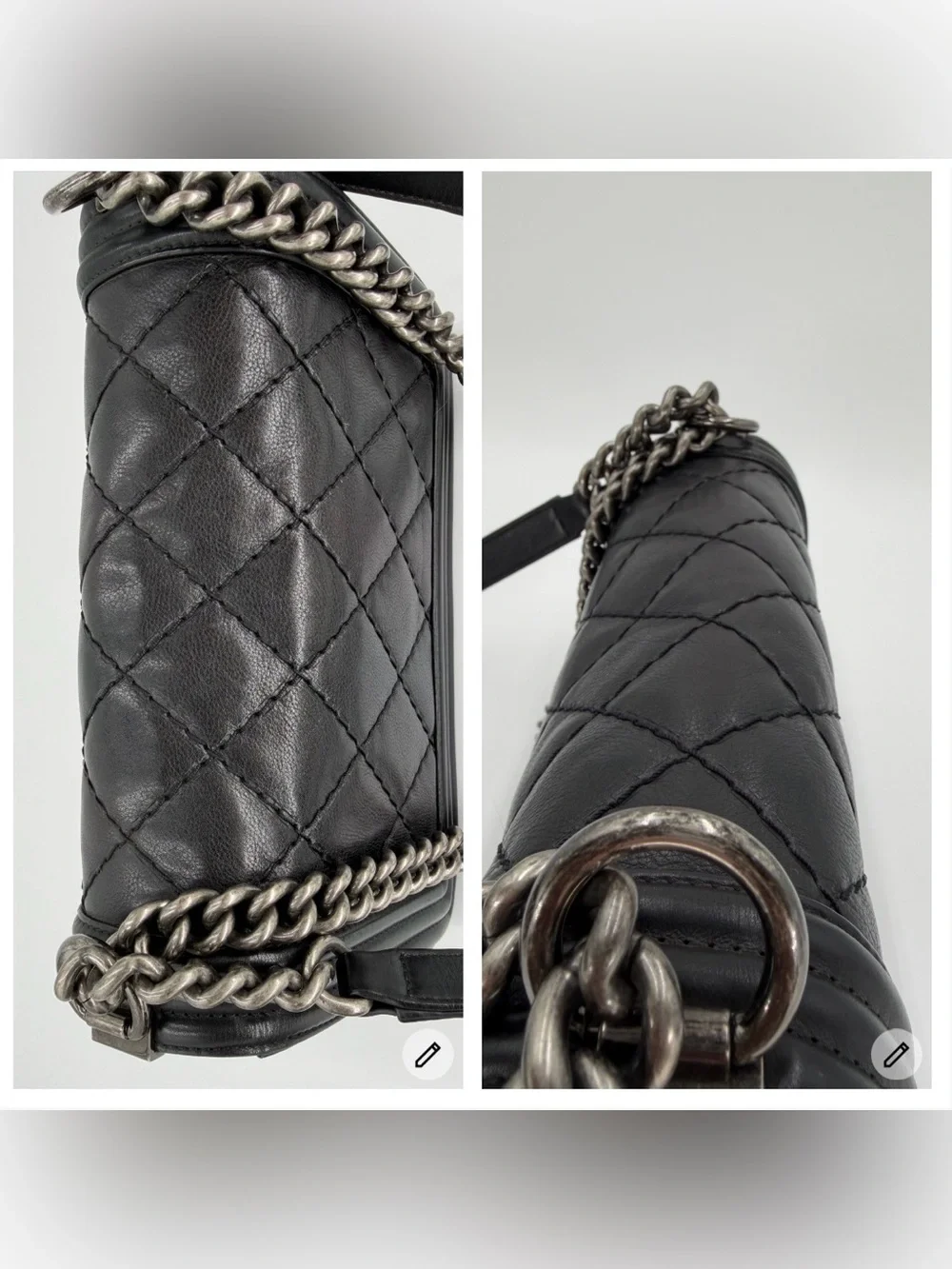CHANEL Medium Boy Bag Black Quilted Leather with Aged Silver Hardware w/Dust Bag